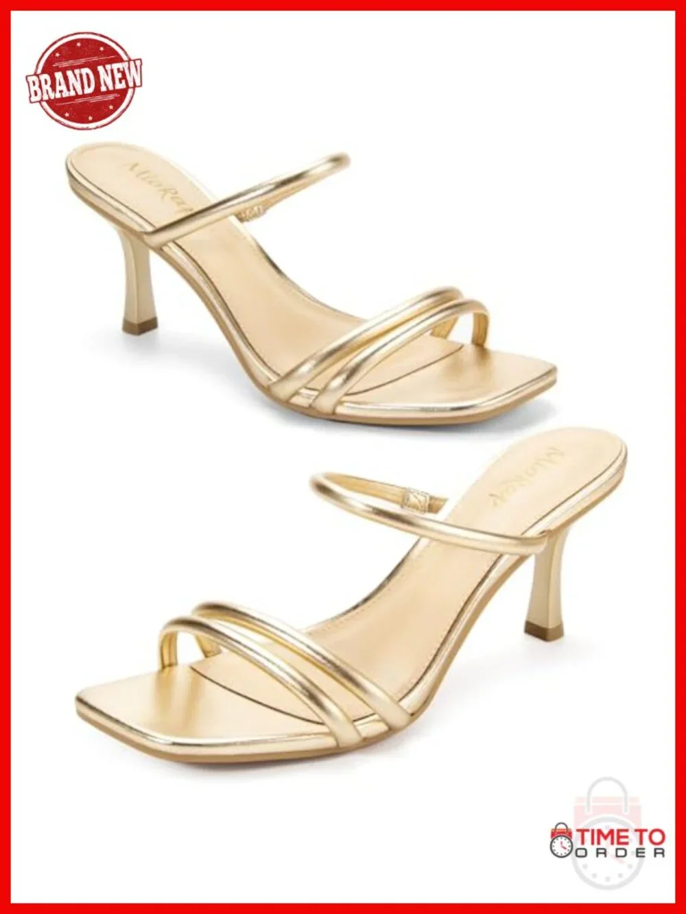 Square Open Toe Strappy Mules Kitten Heel Faux Leather Heeled Sandals